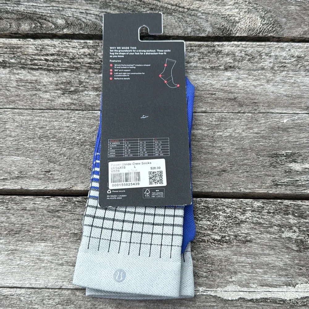 Lululemon Men's Power Stride Crew‎ Socks Reflective size large NWT